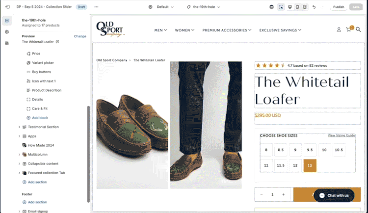 Old Sport Shopify Product Page Back-End