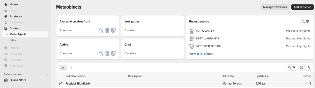 Product Highlights Metaobject Screencapture
