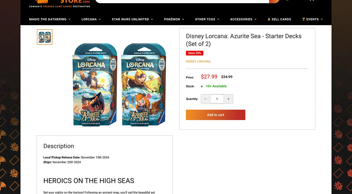 The Mythic Store Product Page Screenshot